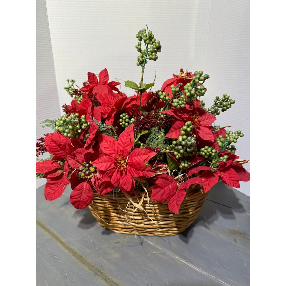 Large Christmas Basket Faux Floral Arrangement, Festive, Holiday Decor